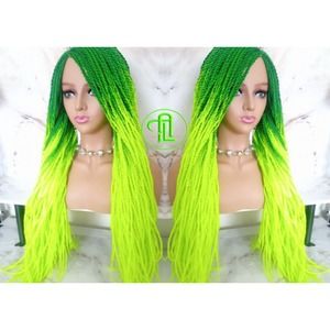 Green Florescent  Ombre Senegalese Twist Braid Wig Glow in The Dark Braids Neon